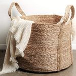 GooBloo Extra Large Handmade Woven Storage Basket 100% Jute - 20” x 16” Tall Decorative Jute Rope Basket for Living Room, Toys or Blankets - Wicker Baskets with Handles - Natural Laundry Hamper