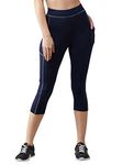 BLINKIN Women's 3/4 Gym Wear Skinny Fit Tights For Women With Side Pockets:Perfect For Active Wear,Yoga&Workout - The Ultimate Gym Pants For Women&Girls (015,Navy Blue With Contrast Thread,Size_L)