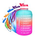 QuiFit 2.2 Litre Motivational Water Bottle - with Straw & Time Marker,Wide Mouth,BPA Free,Reusable,Ideal for Gym,Outdoor Sport,Home & Office (Green/Pink Gradient, 2.2 Liter)