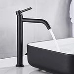 HUAHOMDY Black Bathroom Basin Mixer Taps Single Lever Single Hole Cold and Hot Water Available Counter Top Solid Brass Tall Bathroom Sink Faucet