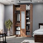 Wakefit Wardrobe | 1 Year Warranty | Almirah, Cupboard for Clothes, Wooden Almirah for Clothes, Diwali Gifts, Gingham 3 Door with Mirror, 1 Drawer, Loft, 1 Hanging Space, 18MM Panels(Columbian Walnut)