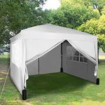 Pop-up Gazebo 3m x 3m with Sides 2 Wind Bars & 4 Weight Bags & Silver Protective Layer Waterproof Marquee Canopy WS (White)