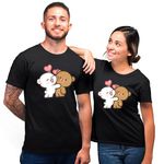 ROYAL DJ FASHION Unisex Cotton Bunny Hug Printed Couples Matching T-Shirts | Lovers T-Shirt | Round Neck | Full Sleeve | (Pack of 2) | Black | Men - XXL | Women - XL