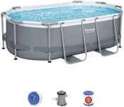 Bestway Power Steel Above Ground Pool, Swimming Pool Set With Filter Pump and ChemConnect Dispenser, Grey, 10 ft