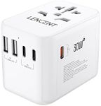 LENCENT Universal Travel Adapter, International Charger with 3 USB Ports & Type-C PD Charging Adaptor for Cellphones,Laptop, All in One Travel Plug Adapter for Over 200 Countries (USA UK EU AUS) White