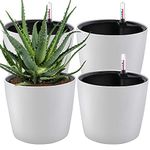 ZOENHOU 4 Pack 7 Inch Self Watering Succulent Pots, Decorative White Flower Pot with Water Level Indicator Modern Garden Pot for Indoor Outdoor House Office Flowers Succulents African Violets