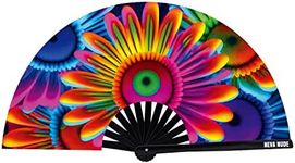 Neva Nude Rave Folding Hand Fan - UV Blacklight Reactive Handheld Fan with Drawstring Case | Perfect for Summer Festivals, Raves, Carnivals, & Concerts | Made in USA (Carnival Daisy Flower)
