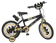 Toimsa Batman, 16 inch Bicycle/Kids Bike, with shield, bottle, training stabilisers, adjustable saddle and handlebars - 5-7yrs, Blue, Black and Gold