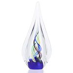 Blown glass sculpture, blue glass art collection statue, unique Mediterranean decorative glass teardrop statue suitable for office, shelf, dresser, living room coffee table, mantelpiece filling (A)