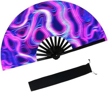 dmjuncong Large Folding Hand Rave Fan,Clack Handheld Fan with Fan bag,for Music Festivals,Carnival,Rainbow Outfits,Disco Party,Neon Party, Glow Party Decorations Supplies.