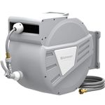 Blütezeit Retractable Garden Hose Reel, 5/8'' x 100ft Hose Reel Wall Mount with 9 Function Nozzle | Any Length Lock | 180° Swivel Bracket | Automatic Slow Rewind Self-Winding
