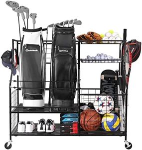 Kingarage Golf Bag Storage Rack for Garage, 2 Extra Large Size Golf Bag Storage Organizer, 10 Golf Club Rack, Golf Storage for Golfing Equipment Accessories, 19.7x19.7 inch Sports Equipment Organizer