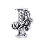 Lorrifal Alphabet Initial I Charms Letter Complete A-Z Letters Solid 925 Sterling Silver Cubic Zircons Beads Dangle Pendants for Pandora European Bracelets Necklace Women Girls Jewelry Gift Options