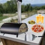 Vintage Gourmet® Table Top Portable Outdoor Pizza Oven Black Enamel coated Wood Charcoal Fired complete with folding Pizza Peel and 11 Inch square Pizza Baking Stone & Bonus Carry bag Cover