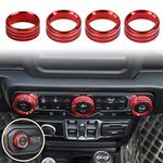 Voodonala Air Conditioner Headlight Center Consoles Switch Knob Cover Trim for 2018-2024+ Jeep Wrangler JL JLU Gladiator JT 4XE Interior Accessories, Red Aluminum Alloy 4pcs