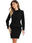 Allegra K 2pc Business Suits for Women's Peplum Blazer Jacket and Pencil Skirt Sets Black Medium