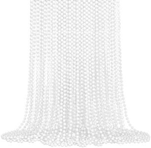 SHAOQINLIN 24 PCS White Bead Necklace, White Mardi Gras Beads, 4th of July Necklaces, 33‘’ Round Party Beads for Patriotic Day, Christmas, Carnival Party Favors