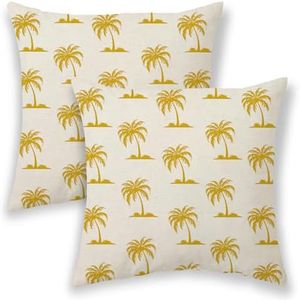 BETGINY Summer Outdoor Pillow Covers 18x18, Mustard Yellow Coconut Tree Palm Plants Decorative Throw Pillows for Couch, Coastal Tropical Decor Cushion Cover 2 Pcs Farmhouse Linen Pillowcase for Sofa