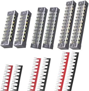 BlueStars 6 Packs 8/10/12 Positions Terminal Strip Blocks 600V 15A with Cover and 6 Packs 400V 15A Pre-Insulated Terminals Barrier Strip Used for Home Electrical Project