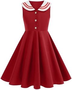 Toddler Girls 1950s Vintage Dress Retro Nautical Style Sleeveless Button Birthday Party Back to School Uniform Dress for Wedding Guest Vacation Summer Navy Style Red 8-9 Years