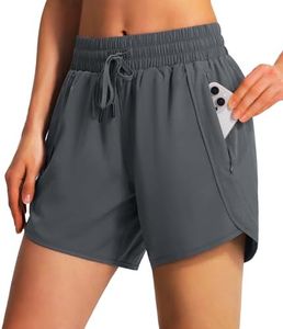 Ksmien Women's 5"/ 7" Athletic Running Shorts Quick Dry Lightweight Workout Gym Shorts with Zipper Pockets UPF 50+ Deep Grey S