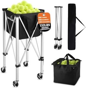 Pickleball Tennis Ball Hopper-Foldable Lightweight Tennis Cart Holds 180 Tennis/160 Pickleballs with Removable Bag,Wheels,Side Pocket for Training/Teaching, for Tennis/Pickleball/Baseball/Softball