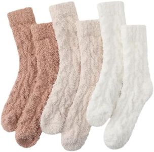 fauson 3 Pairs Fuzzy Socks for Women, Fuzzy Socks Cozy Slipper Sock for Women