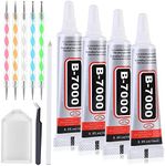 B7000 Glue with Rhinestone Applicator Kit, Clear B-7000 Glue with Precision Tip Art Dotting Stylus Pens Super Glue Adhesive for Phones Repair Jewelry Bead Nail Crafts DIY (4 PCS, 15 ML/ 0.5 oz)