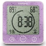 KADAMS Digital Clock Timer with Alarm, Waterproof for Water Spray for Bathroom Shower Kitchen, Touch Screen Timer, Temperature Humidity Display, Suction Cup, Wall Hanging Hole Stand for Shelf - PURPLE