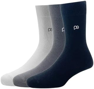 Peter England Men's Cotton Full Length Socks (Pack of 3) White, Dark Grey & Black