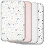 Next to Me Crib Sheets – 4 Pack Baby Crib Fitted Sheets Set - 100% Cotton, Soft & Breathable, to fit Bedside Cribs - Made in Europe – 83 x 50 cm (Pink&Grey Patterns, 83x50cm)