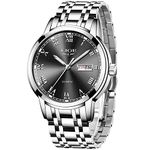 LIGE Mens Watches Stainless Steel Waterproof Analog Quartz Watch Men Business Dress Wristwatch (Steel Silver Black)