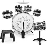 Best Choice Products 11-Piece Kids Beginner Drum Kit, Musical Instrument Toy Drum Set for Music Practice w/Bass, Toms, Snare, Cymbal, Stool, Stand Drumsticks - Black
