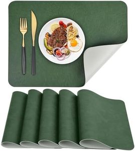 Faux Leather Placemats Set of 6 Table Mats 44.5 * 30cm Heat Resistant Reversible Place Mats, Waterproof Wipeable Dining Table Place mats for Home Party Outdoor (Dark Green/Light Grey)