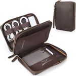 Polare Full Grain Leather Travel Cable Organizer Case Double Layer Electronics Accessories Carry Bag with YKK Zippers Tech Storage Bag for Cables, Power Bank, USB, SD Card, Dark Brown(M)-Double Layer,