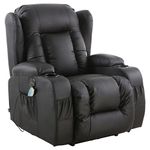 More4Homes CAESAR ELECTRIC AUTO RECLINER MASSAGE HEATED GAMING WING LOUNGE BONDED LEATHER CHAIR (Black)