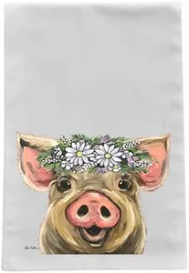 Pig Tea Towel - Cute Pig Kitchen Towel - Pig Flour Sack Towel - Farmhouse Kitchen Decor - Pig Lover Gifts - Pig Gifts For Mom - Pig Lover Gifts - Handmade Direct from NC Artist Lee Keller - 27x27"