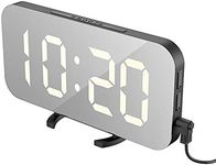 EXTSUD LED Mirror Alarm Clock, Portable LED Mirror Alarm Clocks,HD Digital Alarm Clock, Table Clock Travel Watch with Large Screen 12 / 24H display, USB port for Smartphone