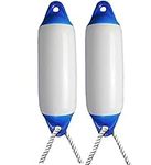 Majoni 2 X White/Blue Boat Fenders - Inflated 45cm / 18" With Free Rope Size 1