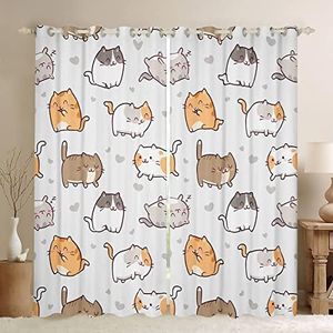 Erosebridal Cute Kitten Curtains & Drapes Kawaii Cat Curtains, Lovely Pet Blackout Curtains Gray Love Print Living Room Curtains, Animal Themed Window Curtains Kids Room Decor