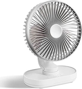 RongqI Desk Fan, Auto Oscillating 6.5 Inch Quiet Battery Fan, 5 Speeds Strong Table top Silent Cooling, 4000 mAh Usb Rechargeable Battery Operated for Home, Bed, Office, Silver