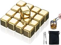 Kellegour 16 PCS Stainless Steel Whiskey Golden Ice Cubes,Gold Stainless Steel Whiskey Stones,Gold Stainless Steel Ice Cubes,for Whiskey,Wine Chiller,Beer,Vodka,Liqueurs,Drinks Cooler Set(Gold)