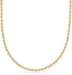 Barzel 18K Gold Plated Rope Chain Necklace - Made In Brazil (3 Milimeter, 18 Inches)