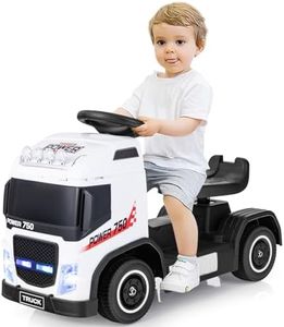 HONEY JOY Kids' Ride On Push Truck, Foot-to-Floor Sliding Truck with Music, Horn & Headlights, Sit and Scoot Toy with Steering Wheel & Adjustable Seat Height, Perfect for 3+ Boys and Girls (White)