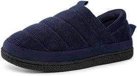 EverFoams Men's Quilted Slippers Soft Comfy Corduroy Closed-back Indoor Outdoor Memory Foam House Shoes Navy Blue, 11-12 US