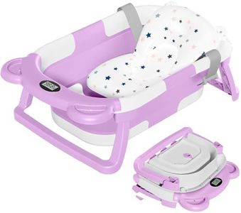 TPN Collapsible Baby Bathtub, Baby Bath Tub with Soft Cushion & Real-Time Thermometer, Baby Bathtub Infant to Toddler Tub (0-36 Months), Portable Newborn Travel Bath Tub
