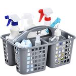 Haundry Plastic Shower Caddy Basket with 3 Compartments, Portable Divided Cleaning Supply Storage Organizer with Handle (Grey)