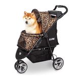 InnoPet Buggy Allure Cheetah - Stylish Leopard Print Dog Stroller with One-Hand Folding, Non-Puncture Wheels, Max 20kg, Storage Basket, and 2 Safety Tethers - Ideal Pet Pram for Cats and Dogs