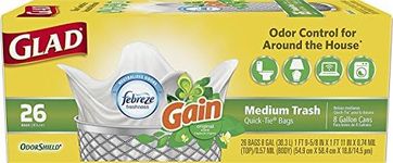 Glad Medium Quick-Tie Trash Bags - OdorShield 8 Gallon White Trash Bag, Gain Original with Febreze Freshness - 26 Count Each (Pack of 6)