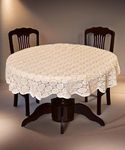 Weavers Villa Floral Cotton Net 4 Seater Round Table Cover (56 x 56 Inches, Beige)